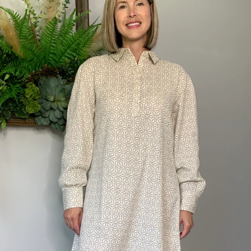 FRNCH Paris Rena Dress Prairie Cottage Dress Button Up Size L Long  Sleeve